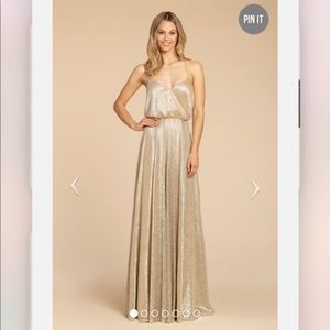 Hayley Paige Occasions bridesmaids gown dress - Gold liquid metallic UNALTERED